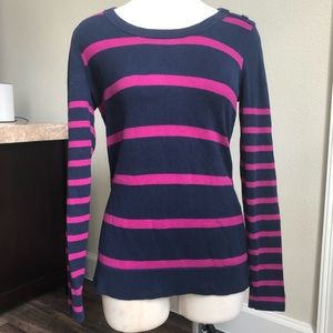 LOFT Striped Long Sleeve Knit Sweater XS Blue Pink